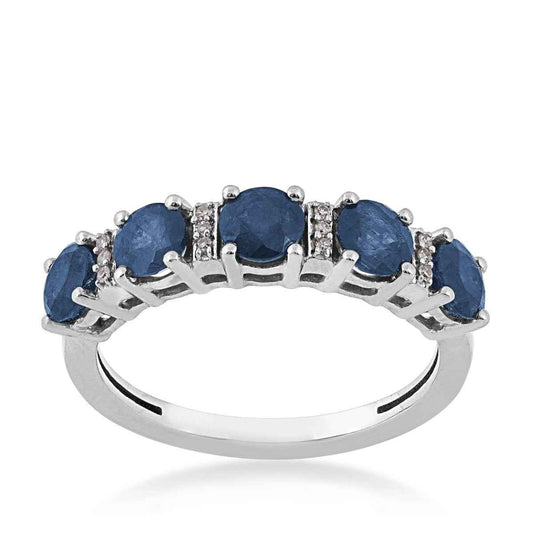 Round 5-Stone Sapphire and Diamond Accent Ring in 10K White Gold