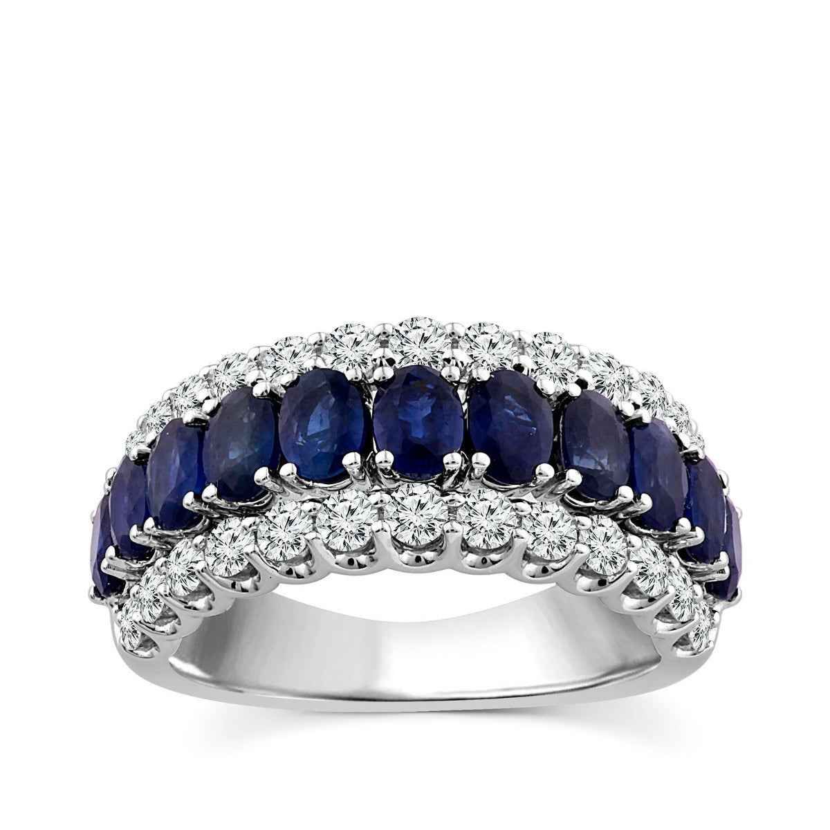 Oval Sapphire & 1 ct. tw. Diamond Multirow Fashion Ring in 10K White Gold