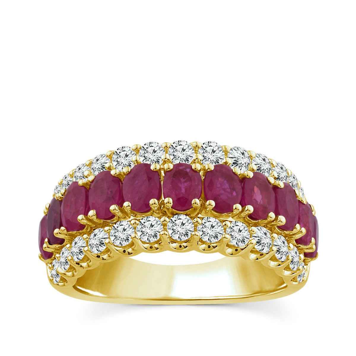 Oval Ruby 1 ct. tw. Diamond Multirow Fashion Ring in 10K Yellow Gold