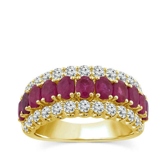 Oval Ruby 1 ct. tw. Diamond Multirow Fashion Ring in 10K Yellow Gold
