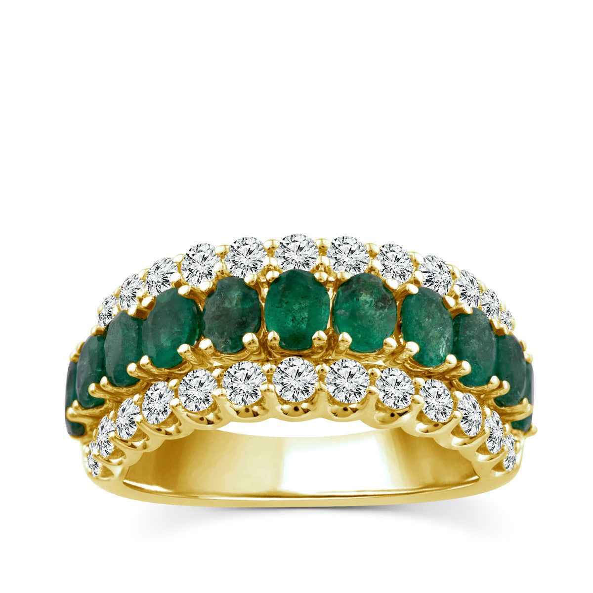 Oval Emerald & 1 ct. tw. Diamond Multirow Fashion Ring in 10K Yellow Gold