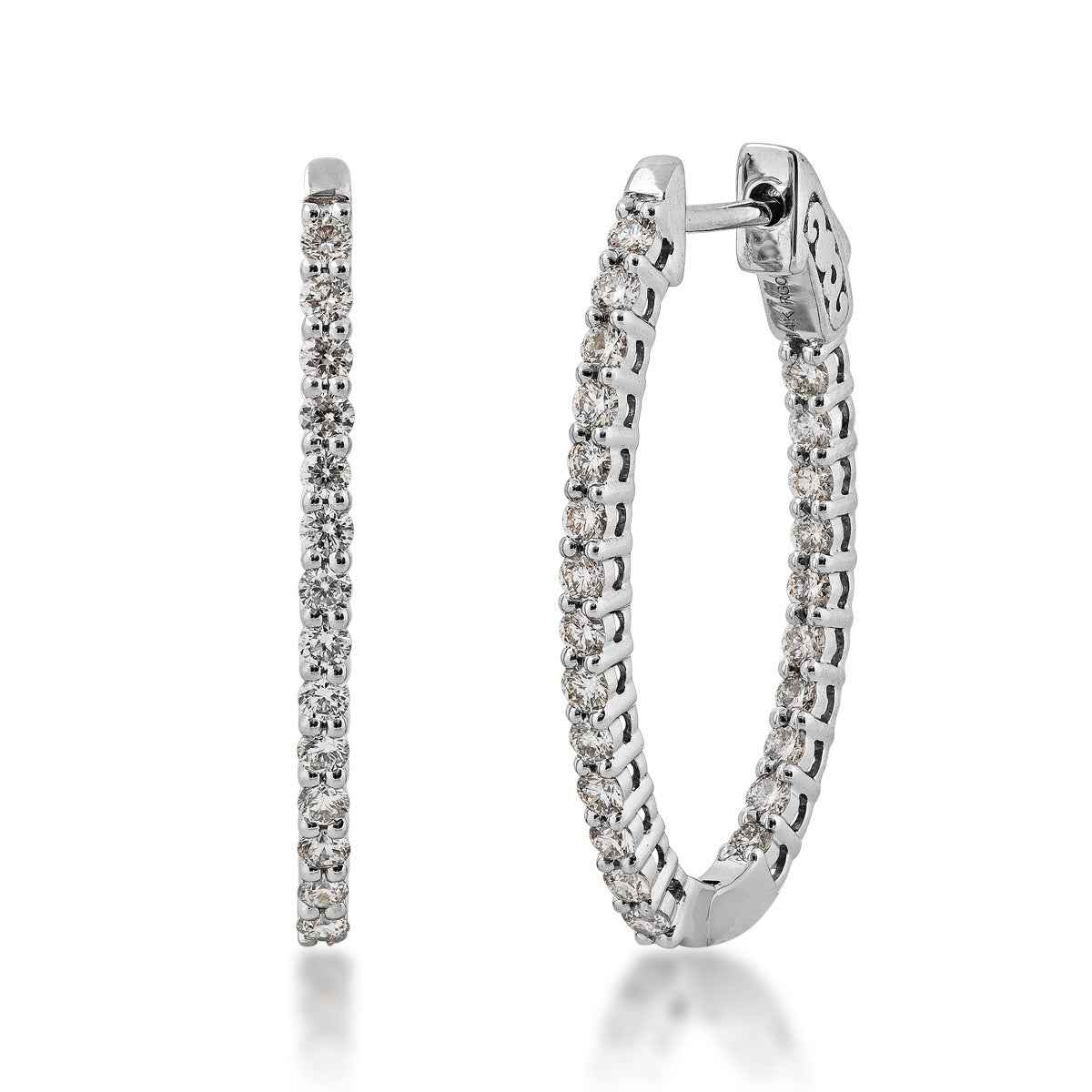 1 ct. tw. Diamond Inside Out Oval Hoop Earrings in 14K White Gold