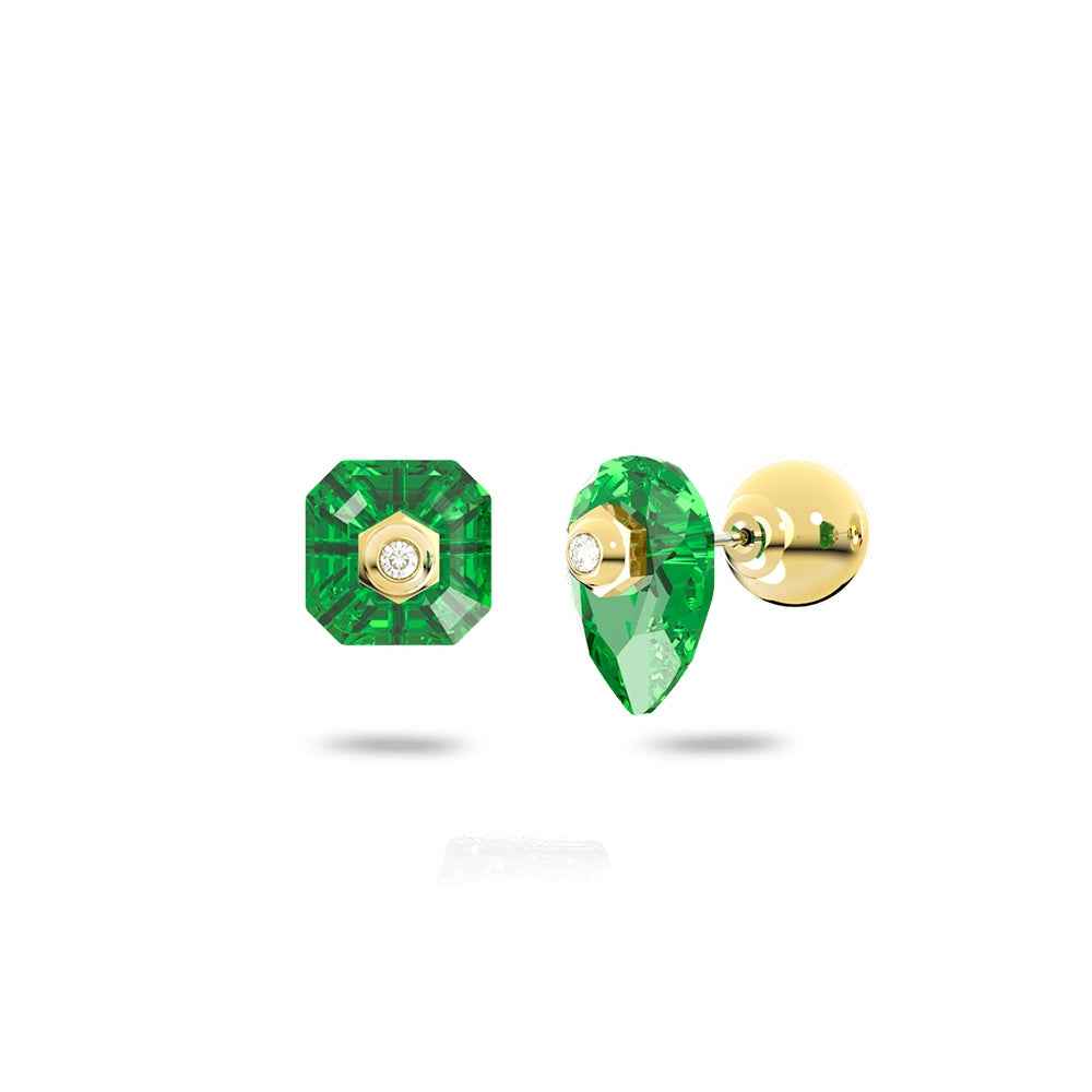 Swarovski Numina Pear & Asscher Green & Round White Crystal Earrings in Yellow Gold-Tone Plating