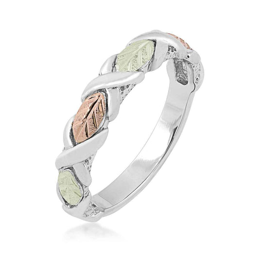 Black Hills Gold Four Leaf Woven Wedding Ring in Sterling Silver front view