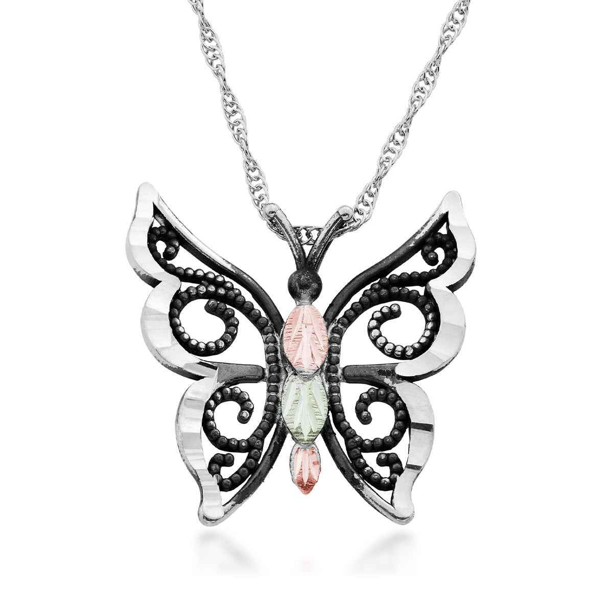 Black Hills Gold Oxidized Milgrain Butterfly Pendant in Sterling Silver