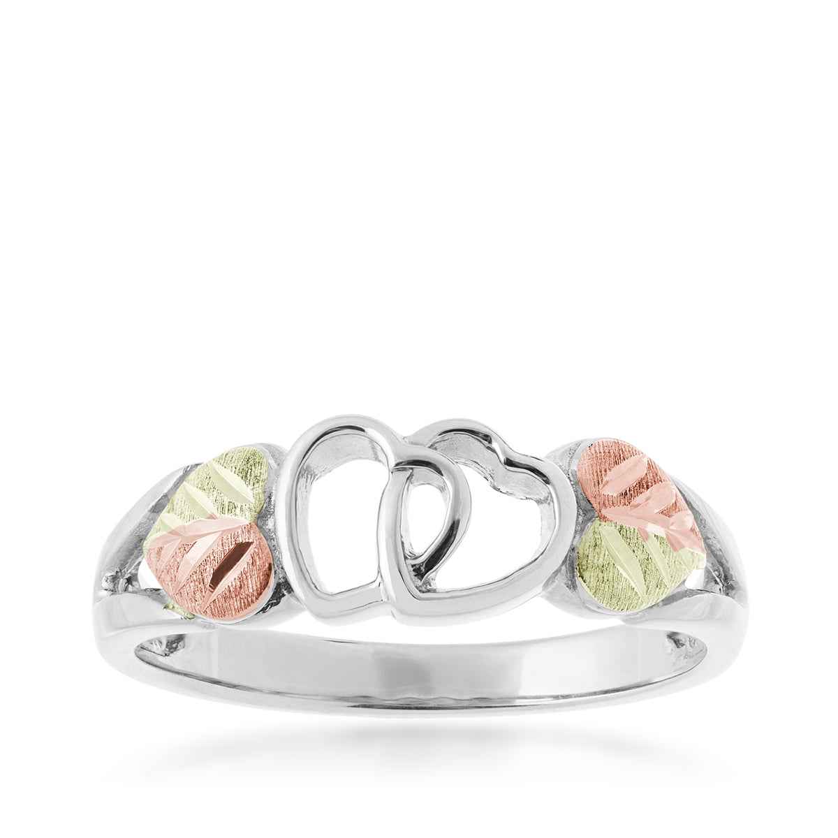 Black Hills Gold Linked Double Heart Ring in Sterling Silver