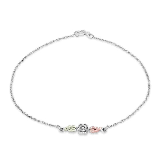 Black Hills Gold 10-inch Flower & Double Leaf Ankle Bracelet in Sterling Silver