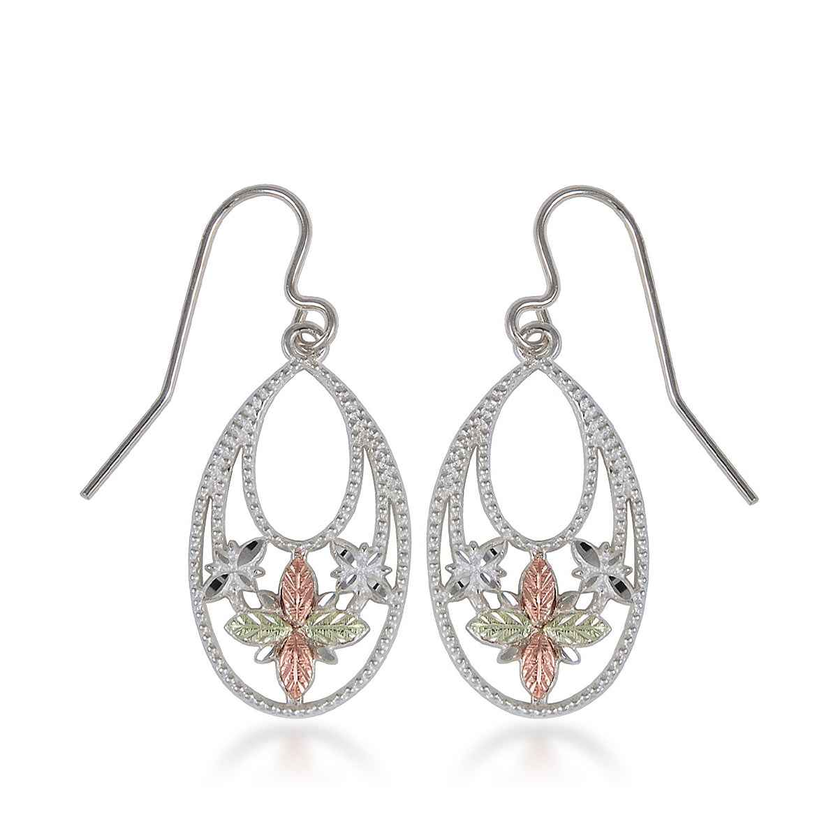 Black Hills Gold Milgrain Triple Teardrop Dangle Earrings in Sterling Silver