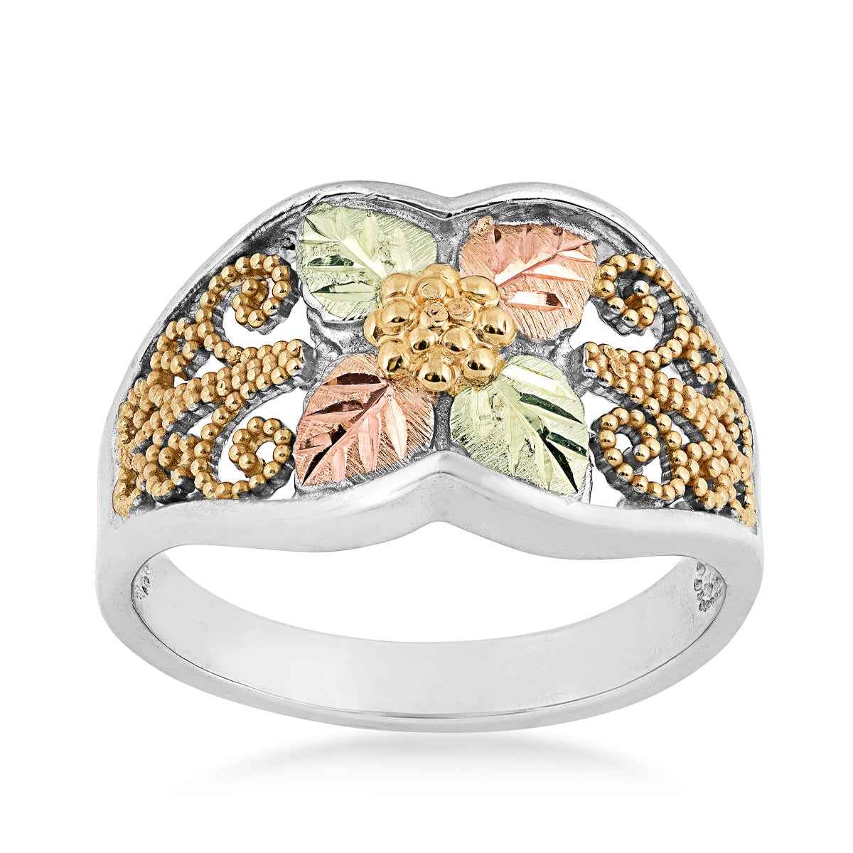 Black Hills Gold Grape Cluster & Milgrain Filigree Ring in Sterling Silver & 10K Yellow Gold