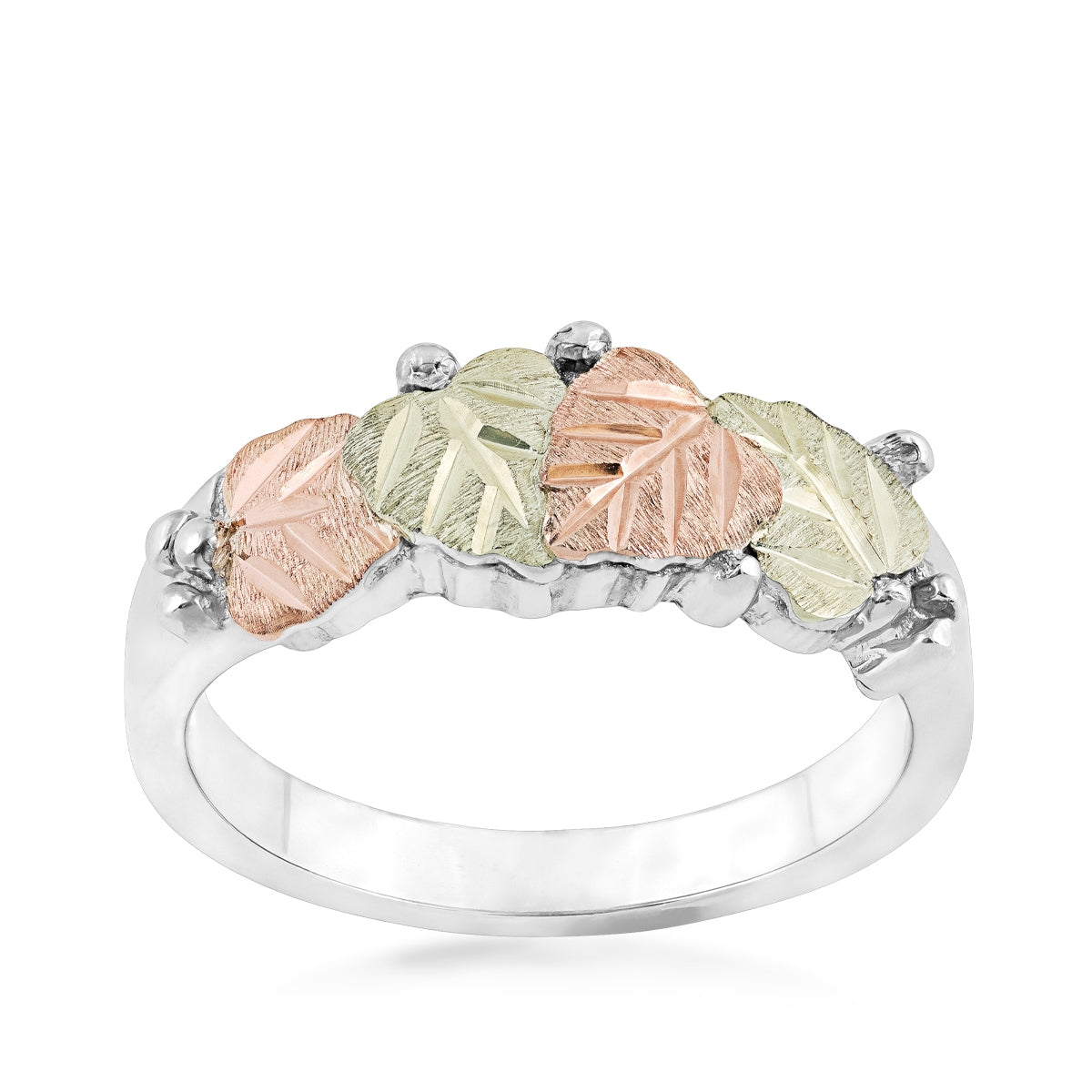 Black Hills Gold Pink & Green Four Leaf Ring in Sterling Silver