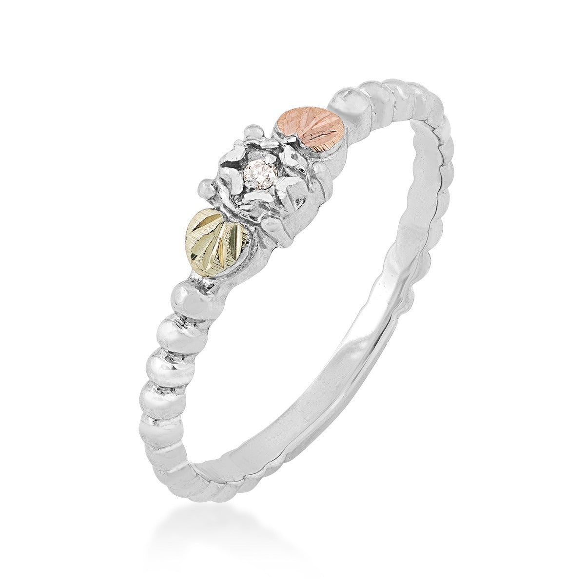 Black Hills Gold Diamond Accent Bead Promise Ring in Sterling Silver front view