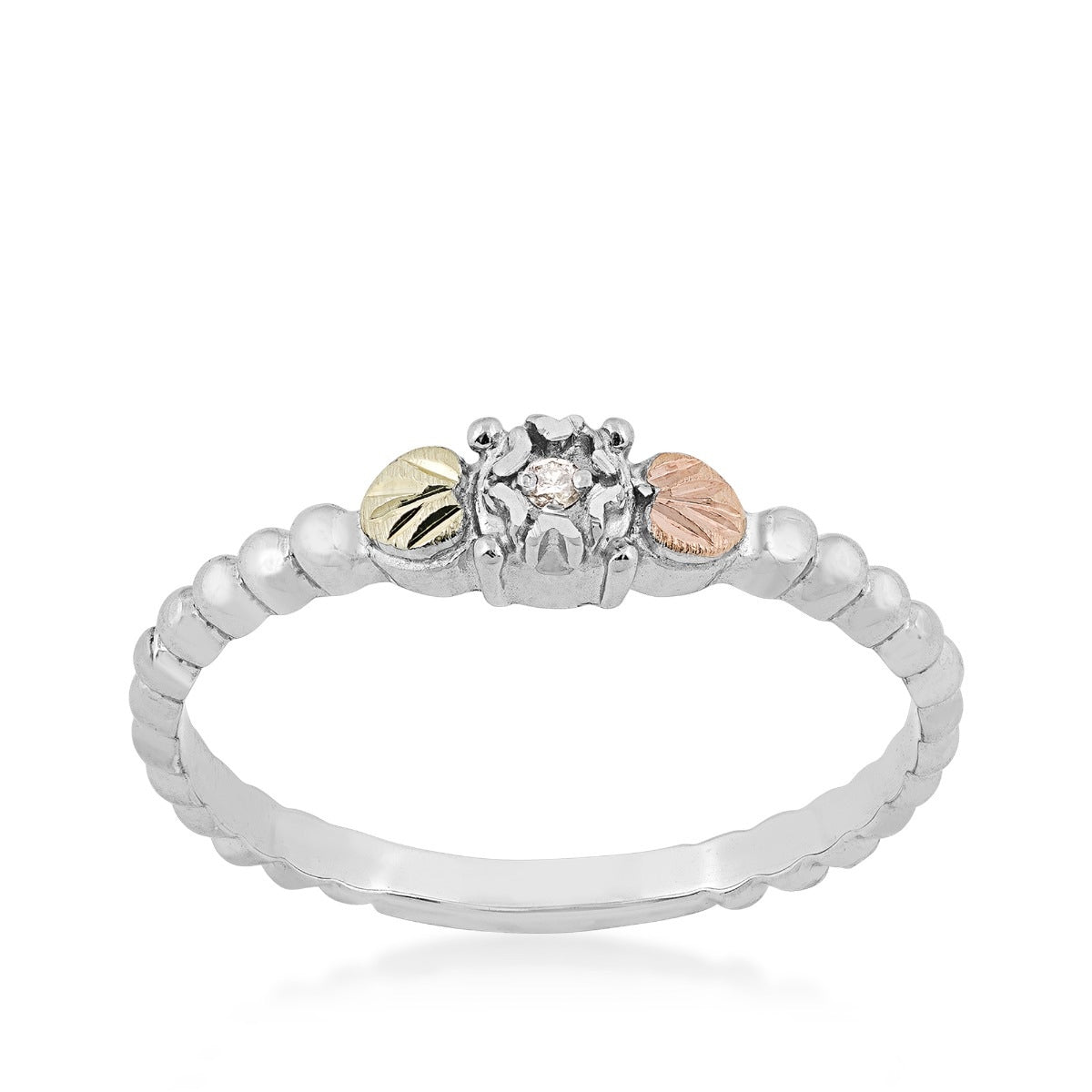 Black Hills Gold Diamond Accent Bead Promise Ring in Sterling Silver