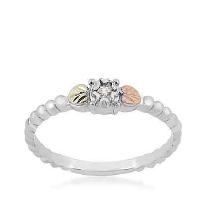 Black Hills Gold Diamond Accent Bead Promise Ring in Sterling Silver