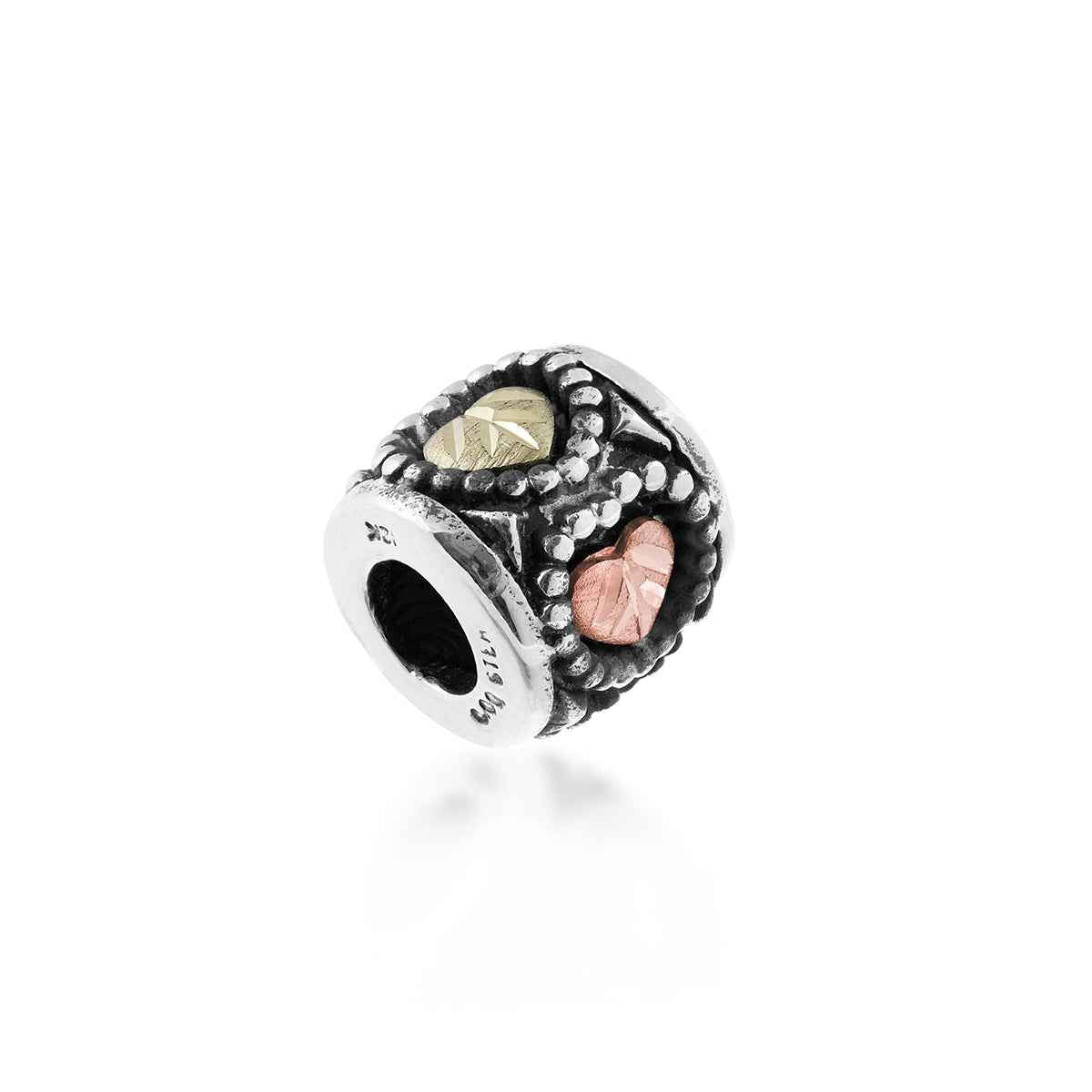 Black Hills Gold Heart Leaf Milgrain Bracelet Bead in Sterling Silver