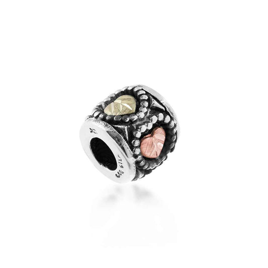 Black Hills Gold Heart Leaf Milgrain Bracelet Bead in Sterling Silver