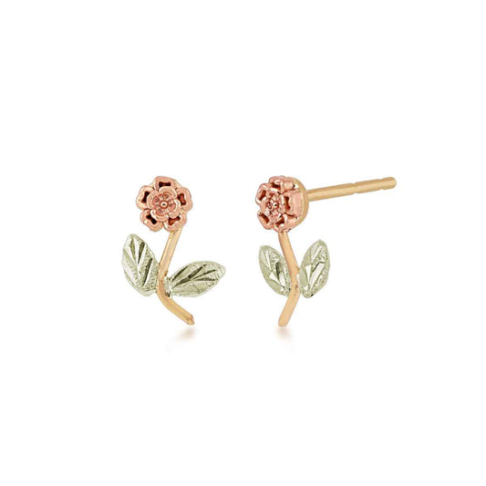 Black Hills Gold Rose Stem Drop Earrings in 10K Yellow Gold
