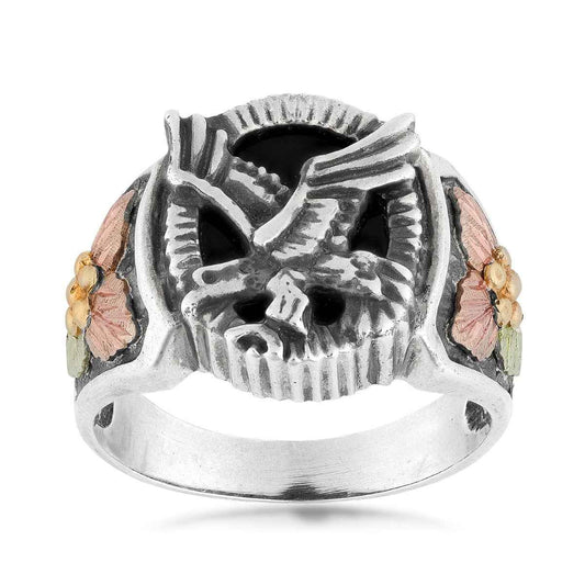 Black Hills Gold Men's Eagle & Leaf Ring in Sterling Silver