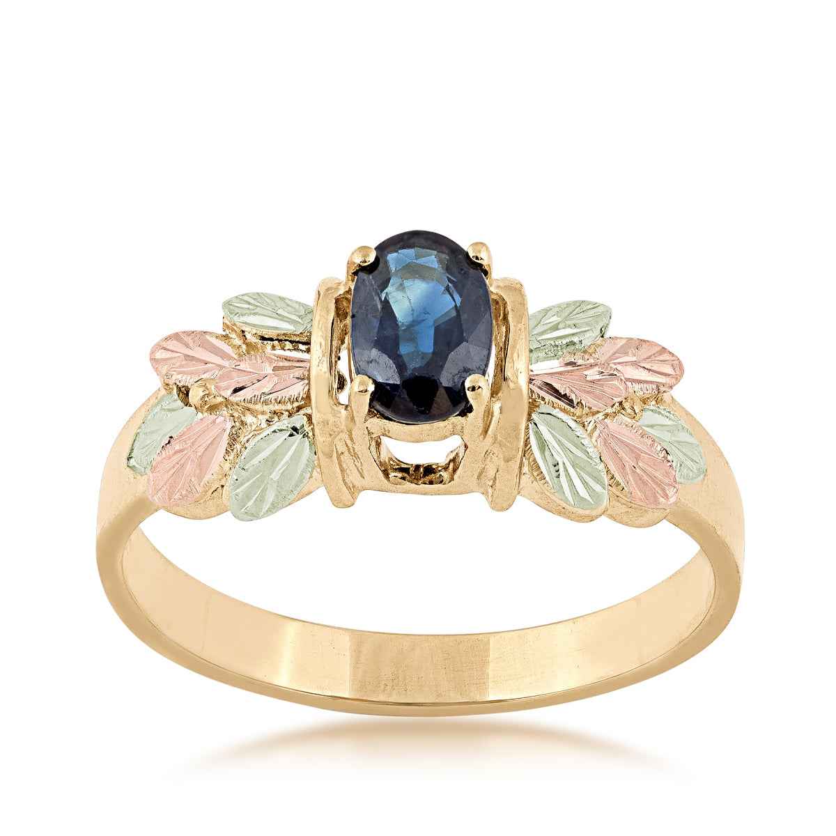 Black Hills Gold Oval Sapphire & Leaf Cluster Ring in 10K Yellow Gold
