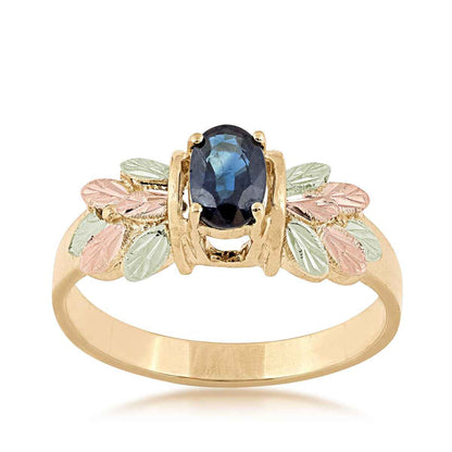 Black Hills Gold Oval Sapphire & Leaf Cluster Ring in 10K Yellow Gold