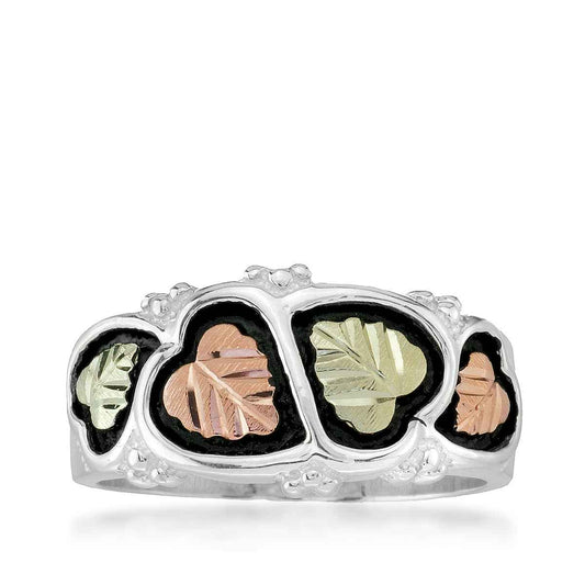 Black Hills Gold Antiqued Leaf & Heart Ring in Sterling Silver