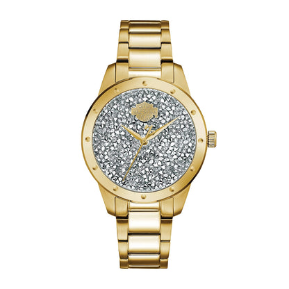 Harley Davidson Gold-Tone Stainless Steel Watch with Crystal Dial