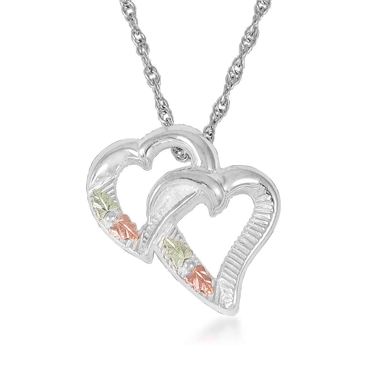 Black Hills Gold Linked Double Heart Pendant in Sterling Silver
