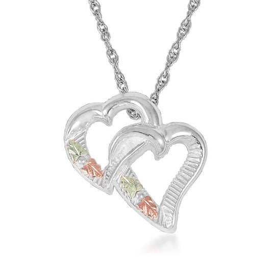 Black Hills Gold Linked Double Heart Pendant in Sterling Silver
