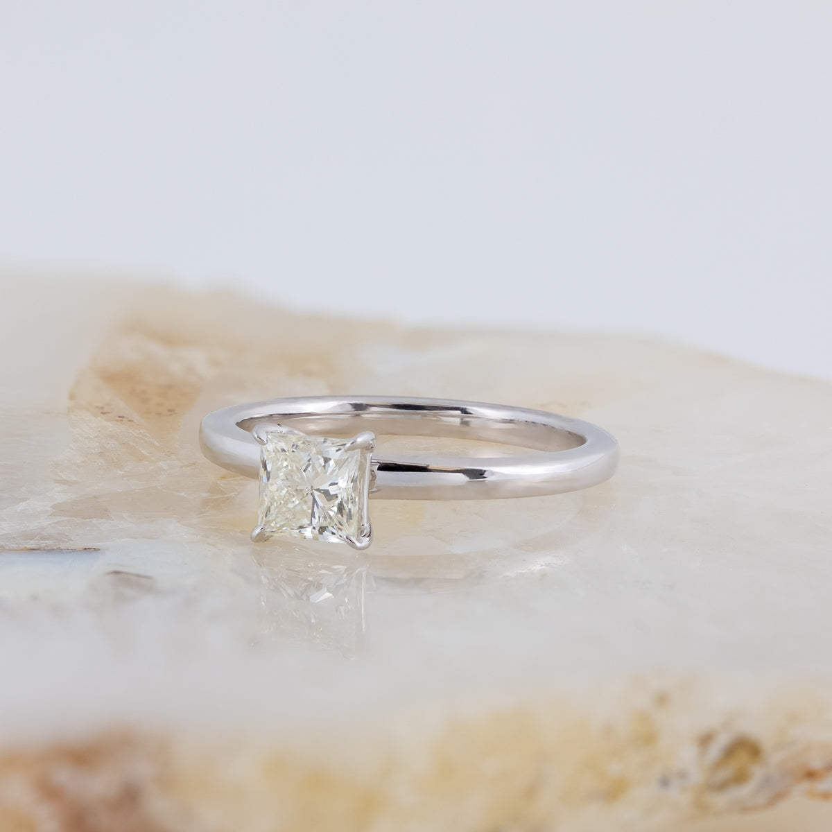 Adamante 3/4 ct. tw. Lab-Grown Princess Cut Diamond Solitaire Engagement Ring in 14K White Gold close-up detail