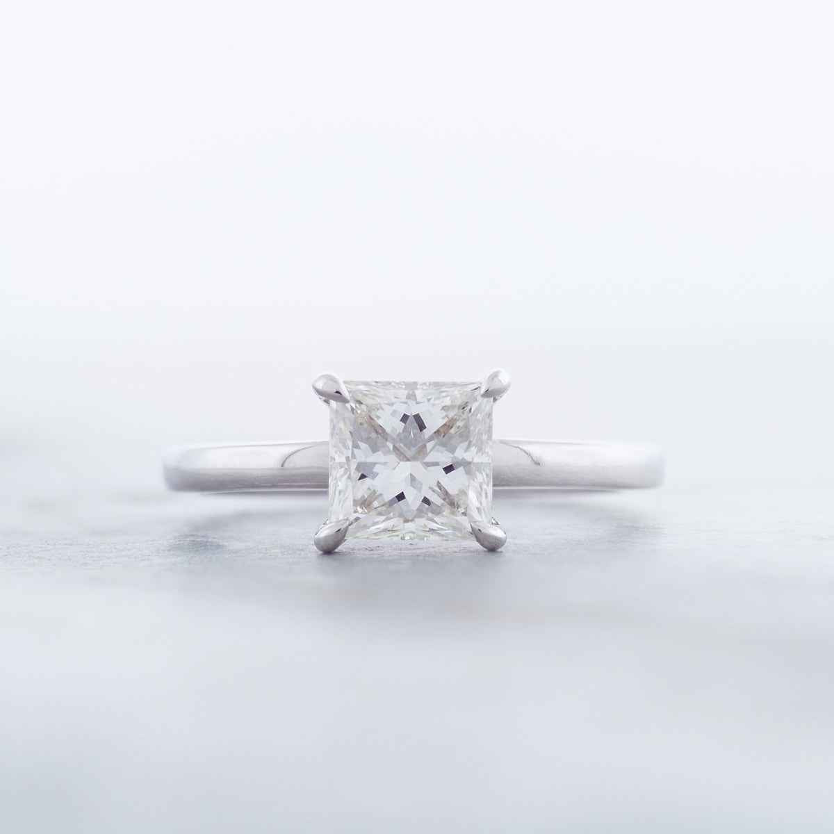 Adamante 1-1/2 ct. tw. Lab-Grown Princess Cut Diamond Classic Solitaire Engagement Ring in 14K White Gold close-up detail