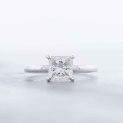 Adamante 1-1/2 ct. tw. Lab-Grown Princess Cut Diamond Classic Solitaire Engagement Ring in 14K White Gold close-up detail