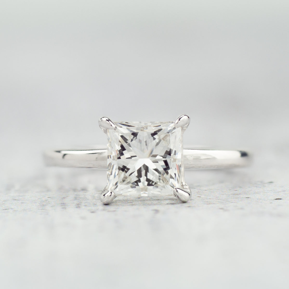 Adamante 2 ct. tw. Lab-Grown Princess Cut Diamond Solitaire Engagement Ring in 14K White Gold close-up detail