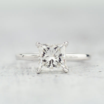 Adamante 2 ct. tw. Lab-Grown Princess Cut Diamond Solitaire Engagement Ring in 14K White Gold close-up detail
