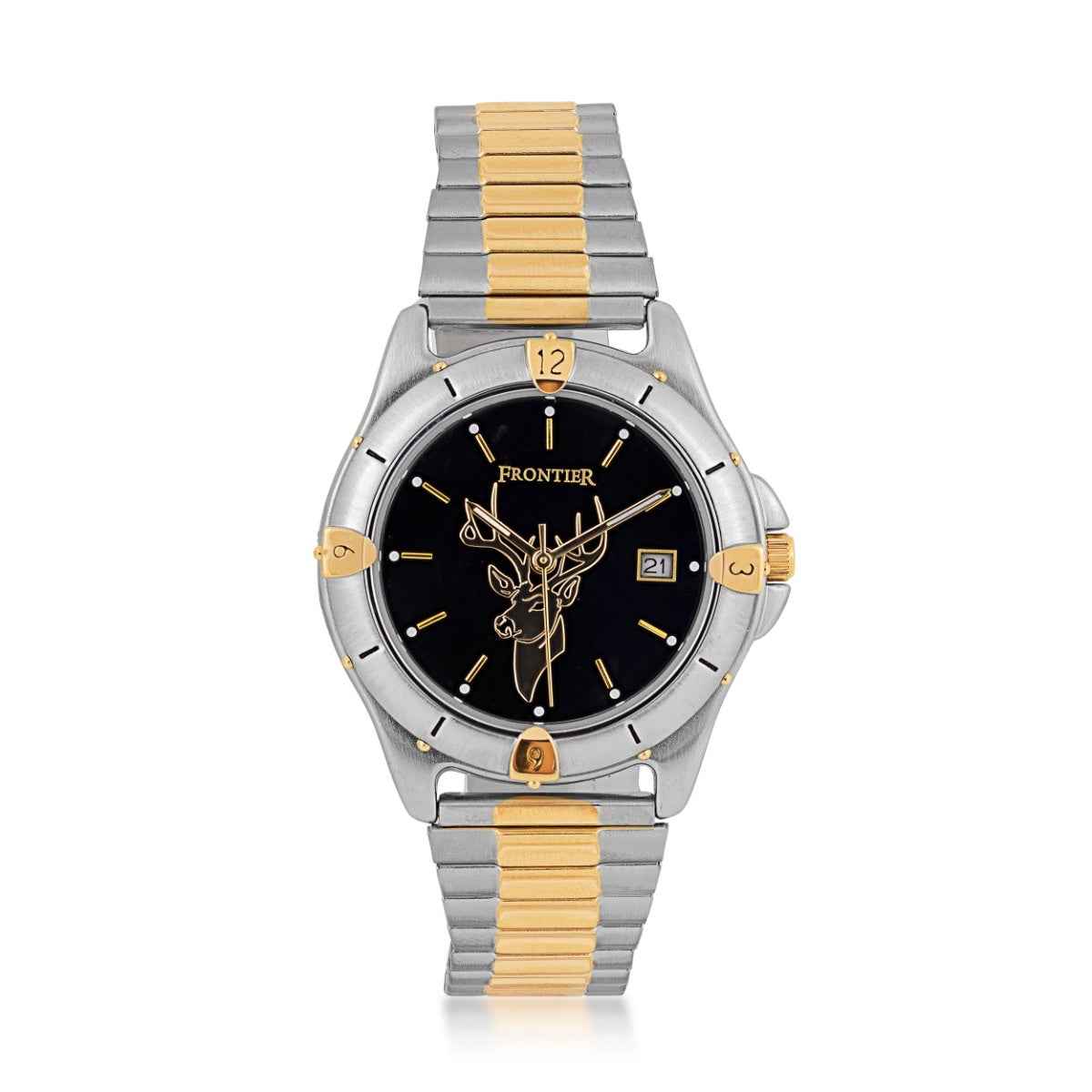 Frontier Men's Deer Watch with Black Dial in Two-Tone Stainless Steel