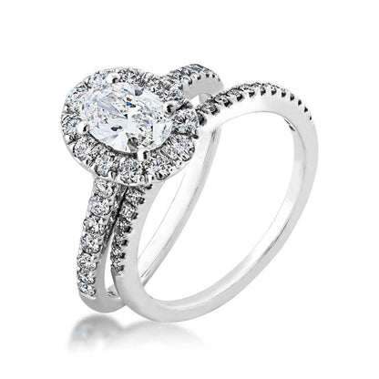 Natural 1-5/8 ct. tw. Oval Diamond Halo Wedding Set in 14K White Gold close-up detail