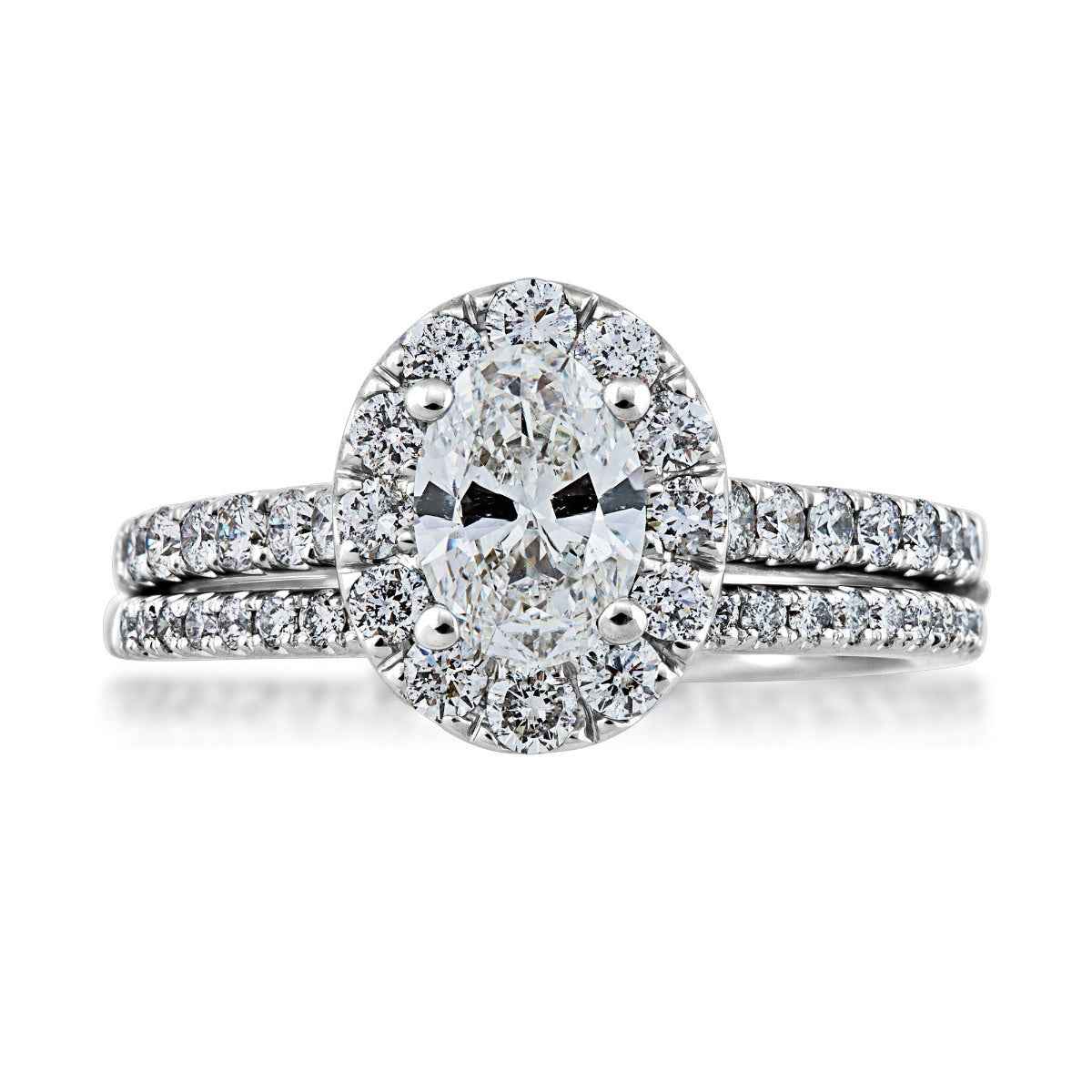 Natural 1-5/8 ct. tw. Oval Diamond Halo Wedding Set in 14K White Gold front view