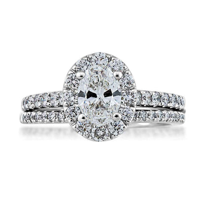 Natural 1-5/8 ct. tw. Oval Diamond Halo Wedding Set in 14K White Gold front view