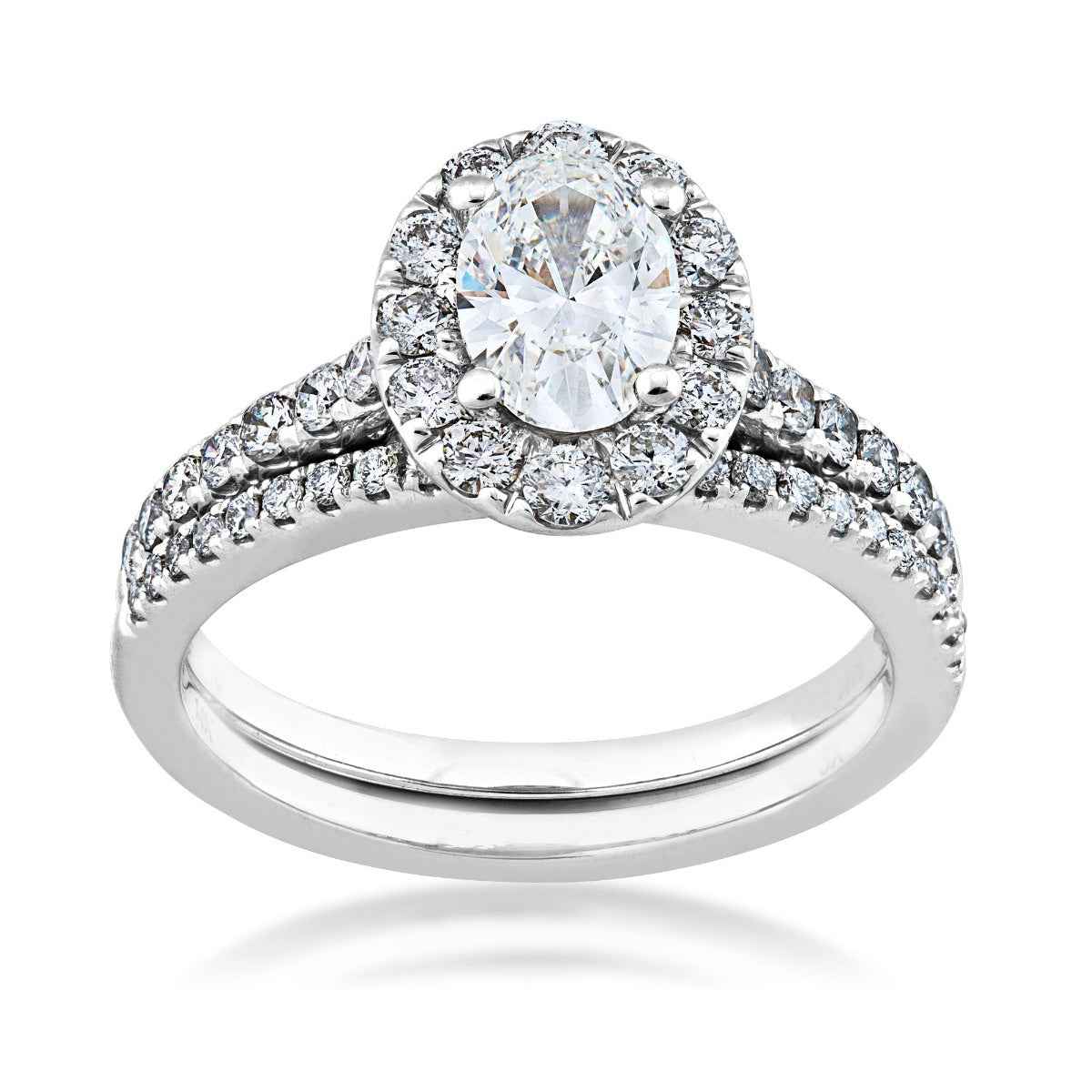 Natural 1-5/8 ct. tw. Oval Diamond Halo Wedding Set in 14K White Gold