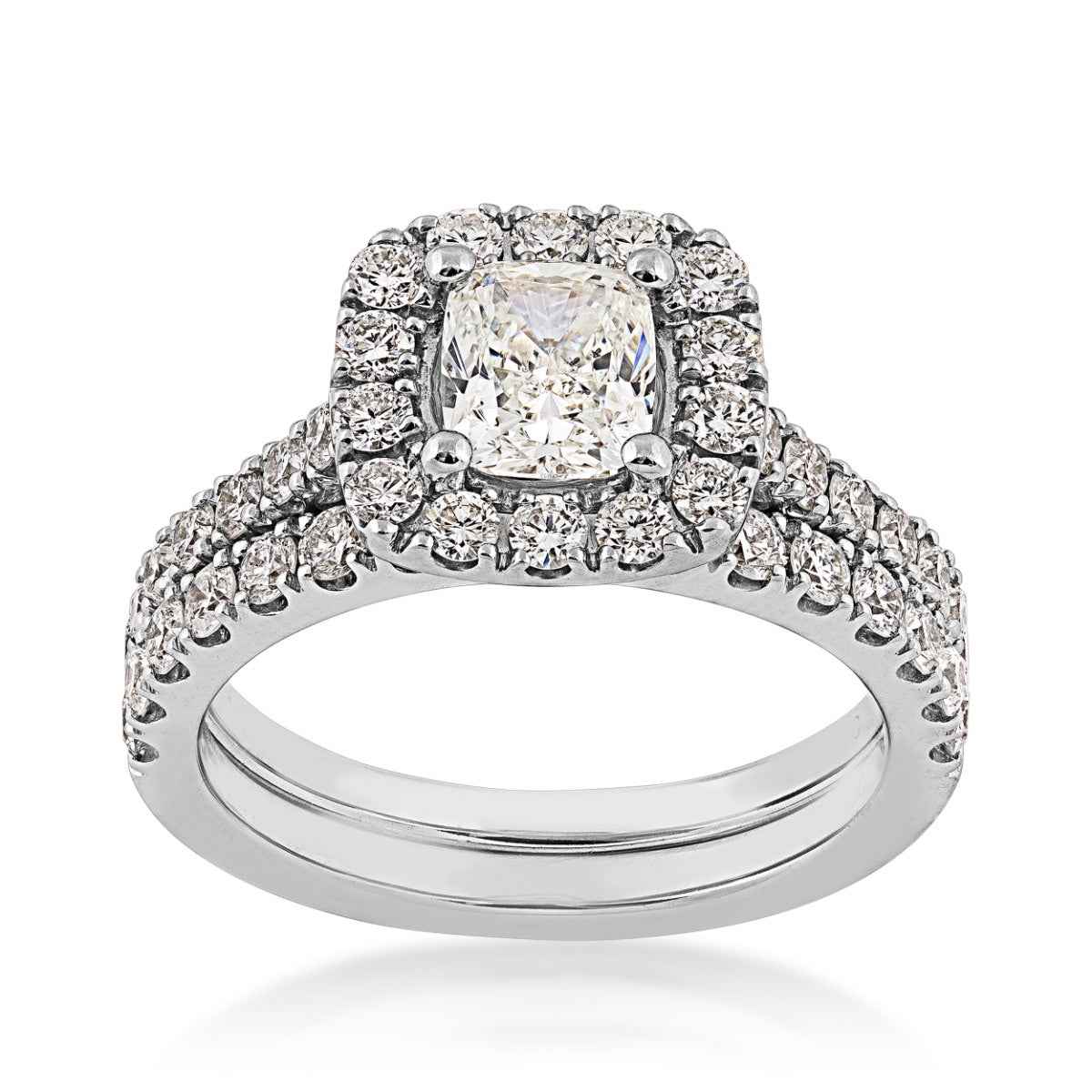 Natural 2-1/5 ct. tw. Cushion Diamond Halo Wedding Set in 14K White Gold