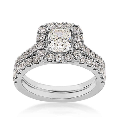 Natural 2-1/5 ct. tw. Cushion Diamond Halo Wedding Set in 14K White Gold