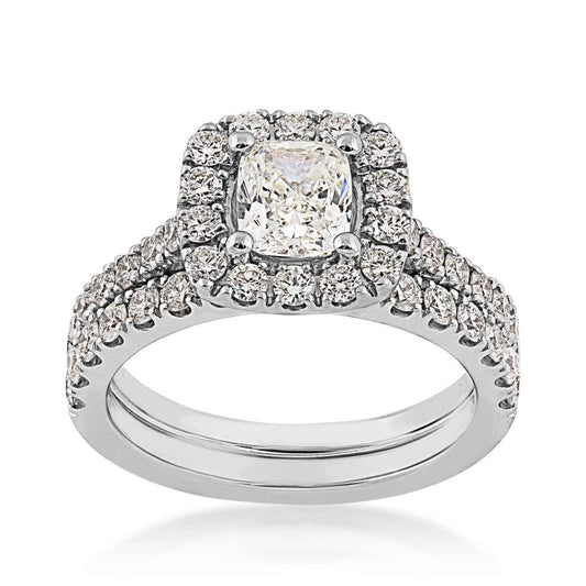 Natural 2-1/5 ct. tw. Cushion Diamond Halo Wedding Set in 14K White Gold