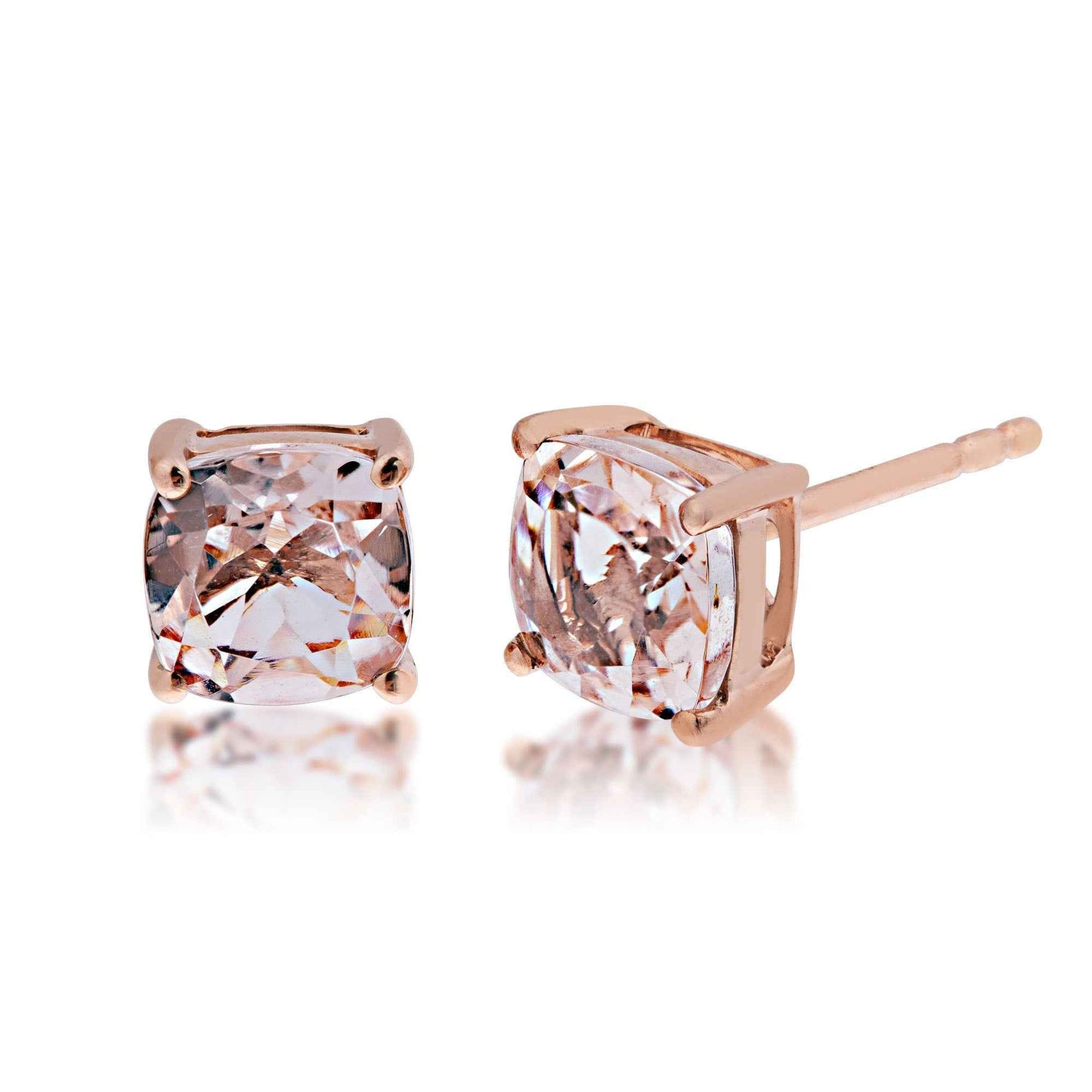 Impulse Collection Genuine Cushion Cut Morganite Earrings in 14K Pink Gold