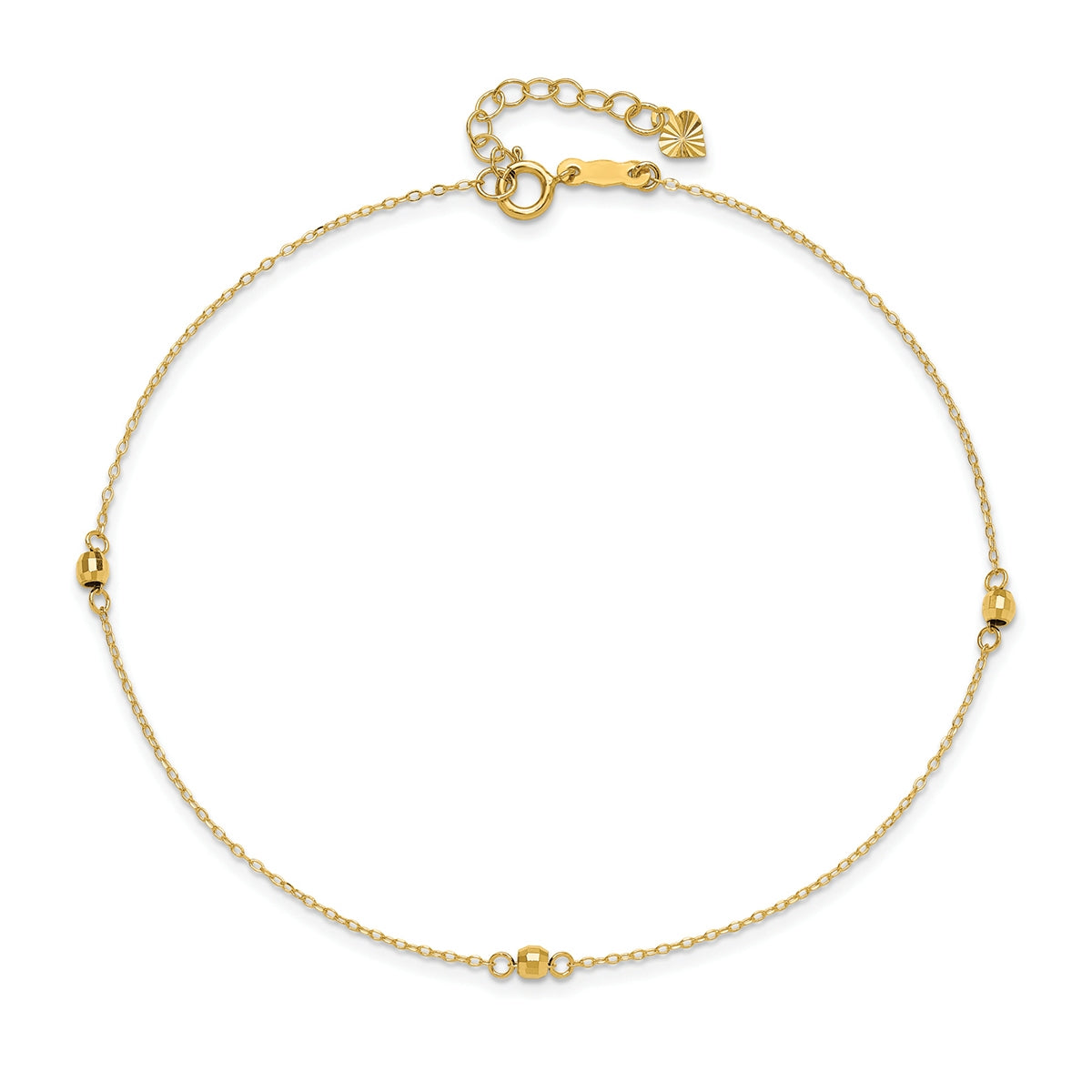 9-inch Bead Ankle Bracelet in 14K Yellow Gold front view