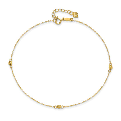 9-inch Bead Ankle Bracelet in 14K Yellow Gold front view