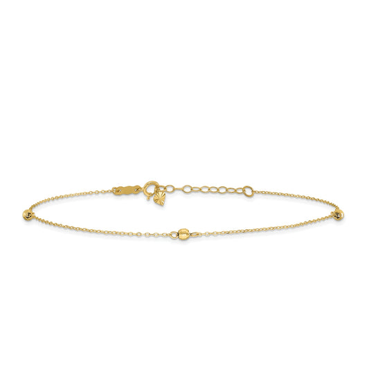 9-inch Bead Ankle Bracelet in 14K Yellow Gold