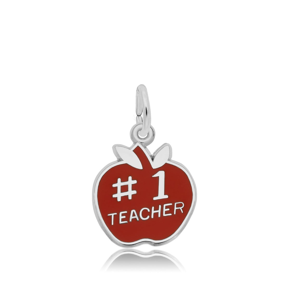 #1 Teacher Apple Charm in Sterling Silver