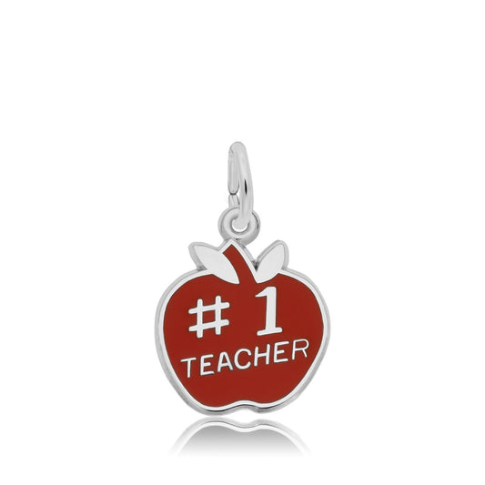 #1 Teacher Apple Charm in Sterling Silver