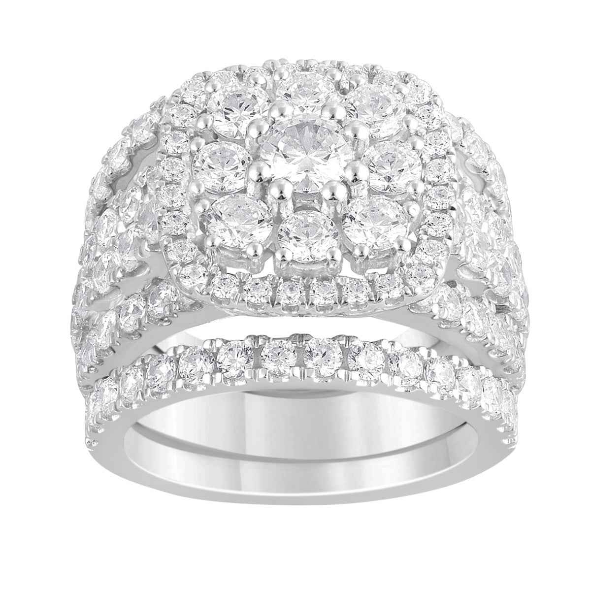 Fairytale Diamonds 4 ct. tw. Round Diamond Cluster Halo Split Shank Wedding Set in 10K White Gold
