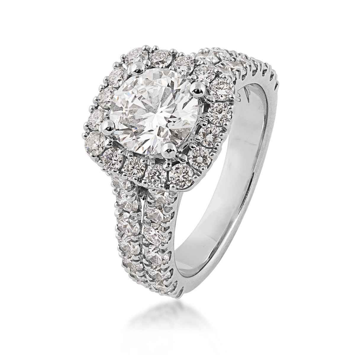 Adamante 3 ct. tw. Lab-Grown Round Diamond Halo Engagement Ring in 14K White Gold front view