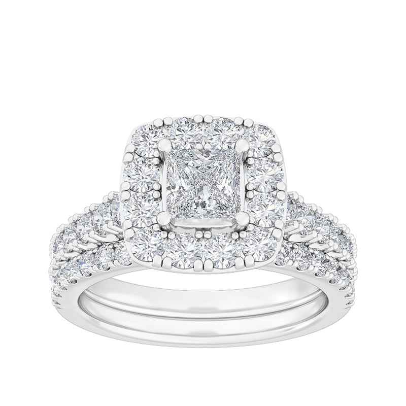 Adamante 2 ct. tw. Lab-Grown Princess Cut Diamond Halo Wedding Set in 14K White Gold