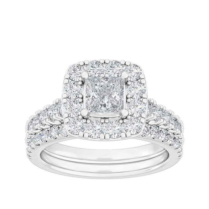 Adamante 2 ct. tw. Lab-Grown Princess Cut Diamond Halo Wedding Set in 14K White Gold